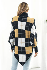 Plaid Turtleneck Dolman Sleeve Poncho OutfitFlow